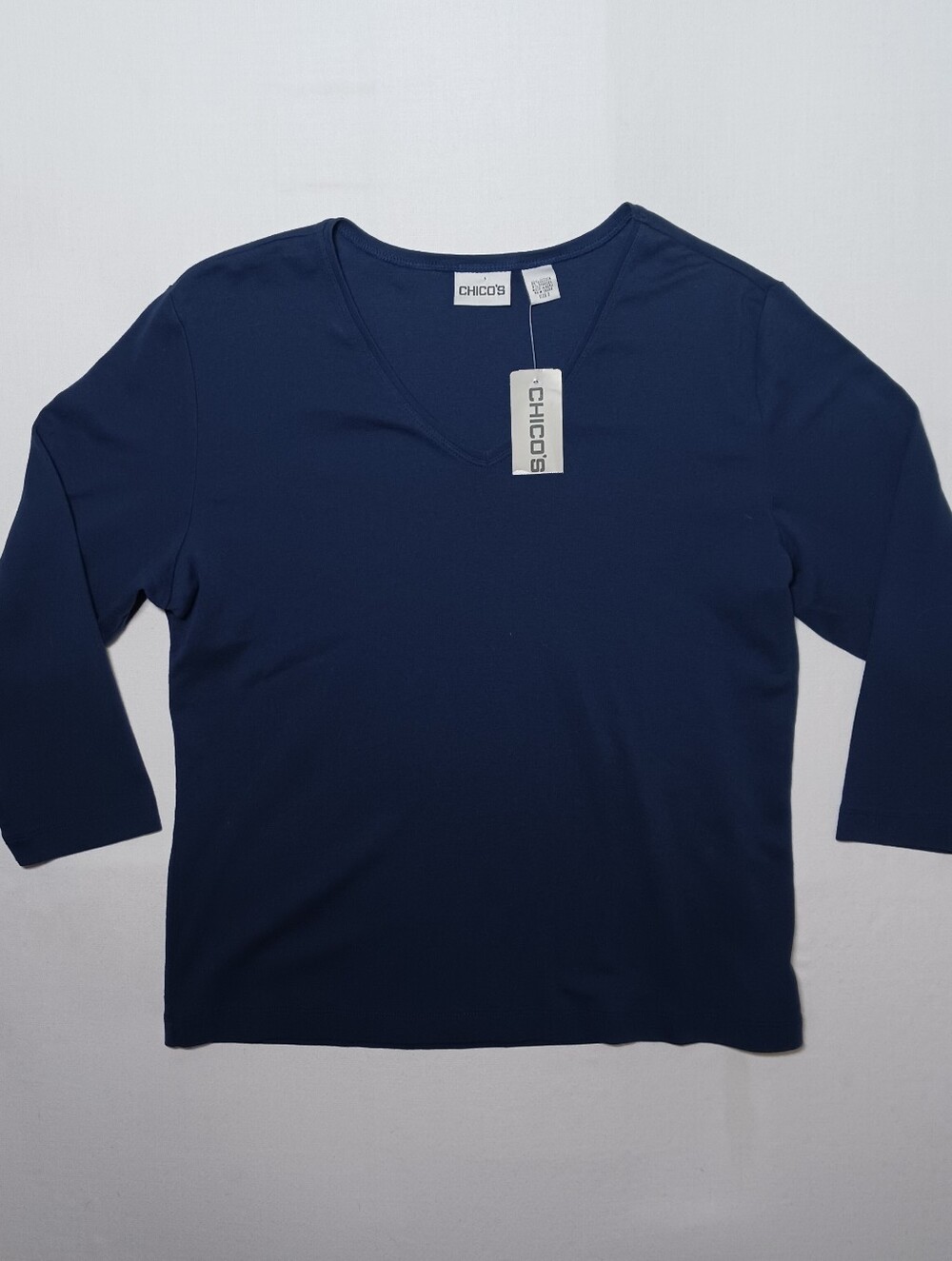 Chico's Vineyard V Neck 3/4 Sleeve Tee Shirt Large Blueberry NWT